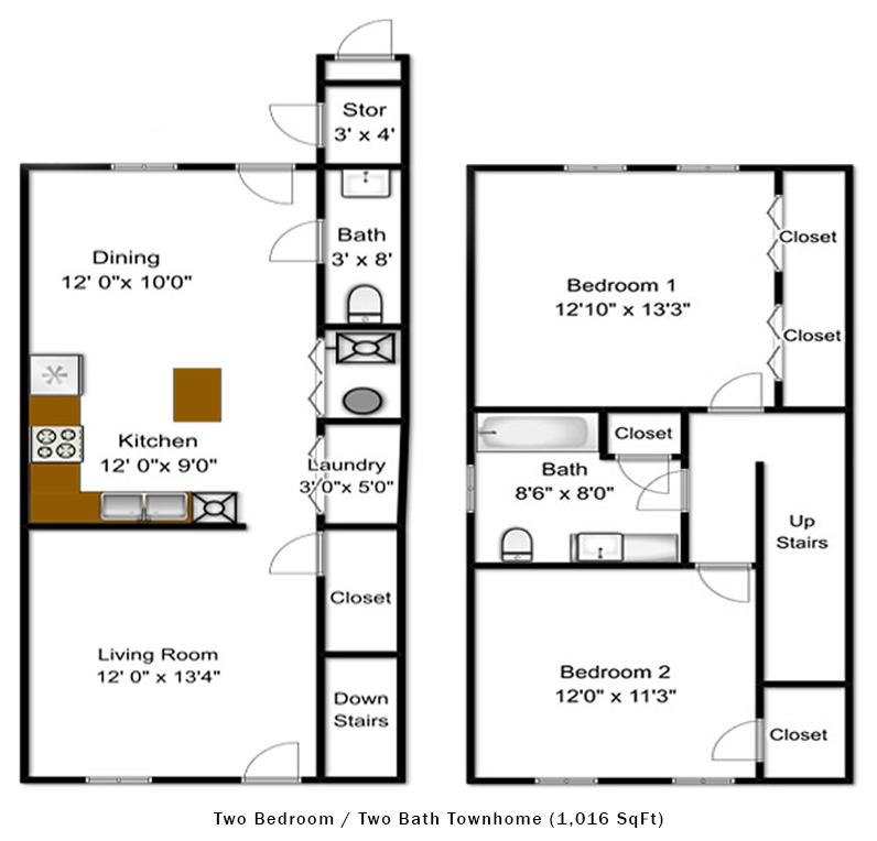 Two Bedroom / One Bath Garden Apartment ( 919 SqFt)